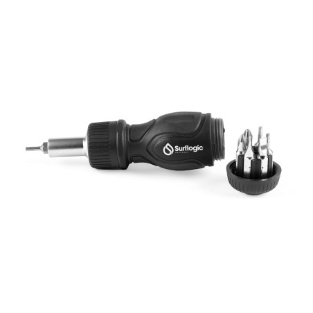 Tournevis à cliquet de surf ergonomique Surflogic Ratchet Fin Tool noir avec plusieurs embouts