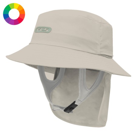 Chapeau de surf type bob FCS Essential Warm Grey avec mentonnière réglable et bord rigide.