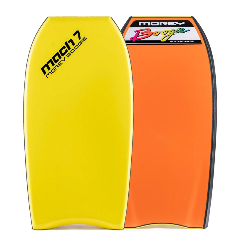 Planche de bodyboard Morey Mach 7 jaune iconique avec carène orange