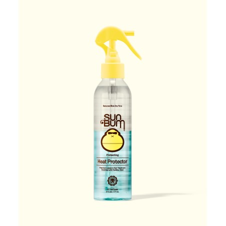 Spray protecteur de chaleur Sun Bum Protecting en flacon marron et jaune