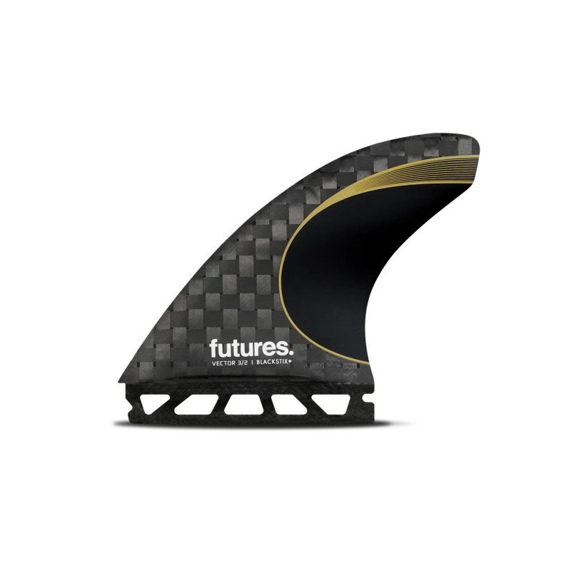 Set de 3 dérives de surf Futures Fins Vector 3/2 Blackstix+ Thruster noires et carbone